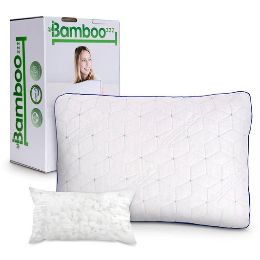 BAMBOOzzz Queen Size Memory Foam Bed Pillow- Soft Adjustable Shredded Memory Foam Pillow for All Sleep Types- Cooling Comfort Bamboo Washable